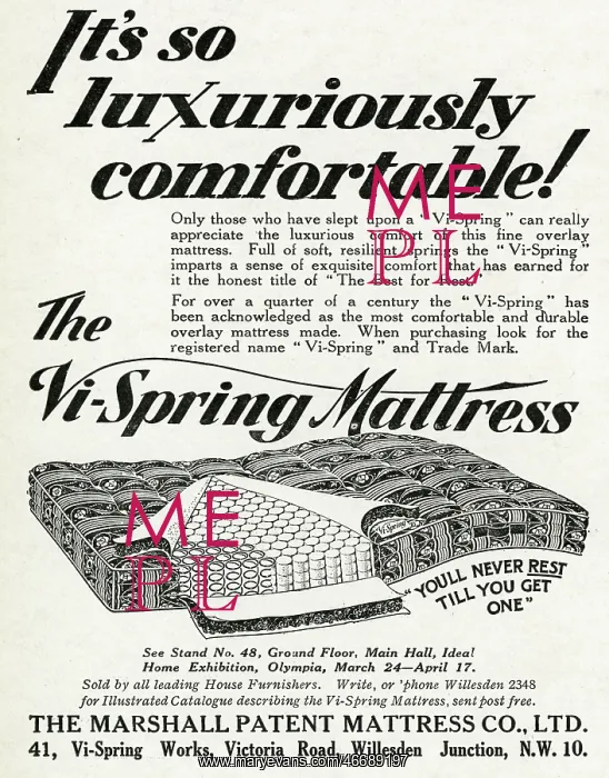 : Advert for Vi-spring Mattress 1930 : Advert for Vi-spring Mattress 1930