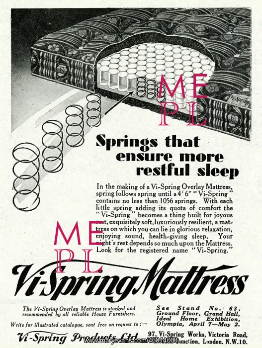 : Advert for Vi-Spring Mattress 1931 : Advert for Vi-Spring Mattress 1931