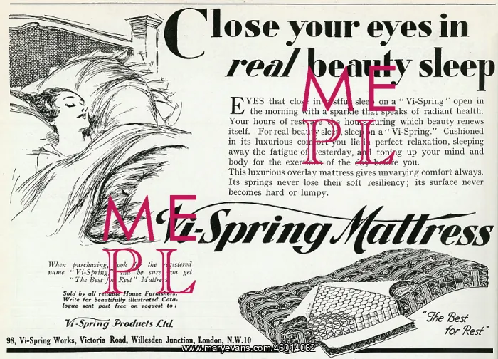 : Advert for Vi-Spring Mattress 1931 : Advert for Vi-Spring Mattress 1931