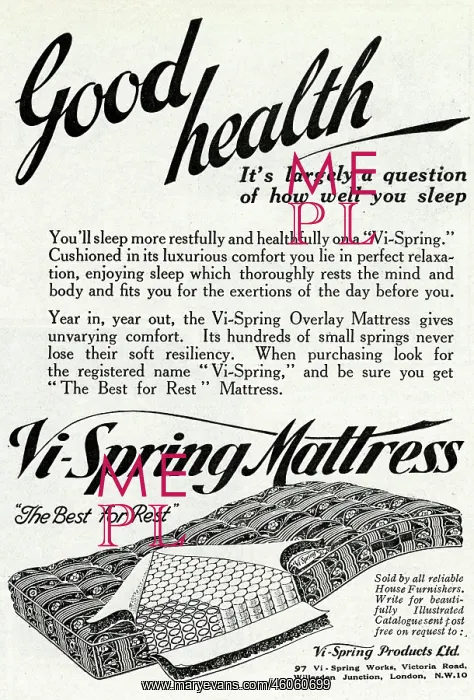 : Advert for Vi-spring Mattress 1931 : Advert for Vi-spring Mattress 1931
