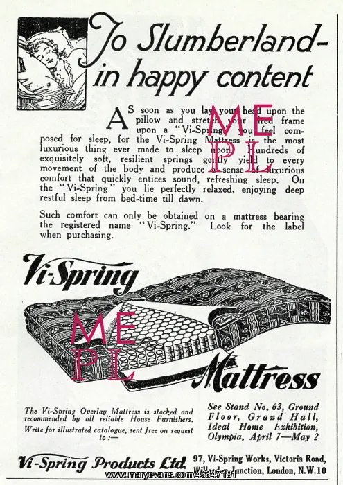 : Advert for Vi-spring Mattress 1931 : Advert for Vi-spring Mattress 1931