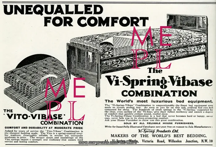 : Advert for Vi-spring Mattress 1933 : Advert for Vi-spring Mattress 1933
