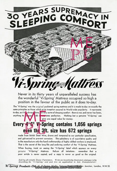 : Advert for Vi-spring Mattress 1935 : Advert for Vi-spring Mattress 1935