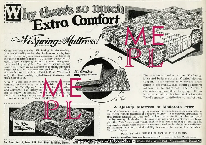 : Advert for Vi-spring Mattress 1937 : Advert for Vi-spring Mattress 1937