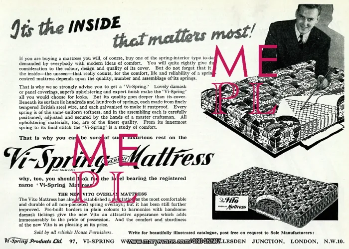: Advert for Vi-spring Mattress 1938 : Advert for Vi-spring Mattress 1938