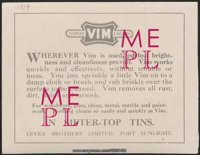 : Advertisement for Vim cleaning product : Advertisement for Vim cleaning product