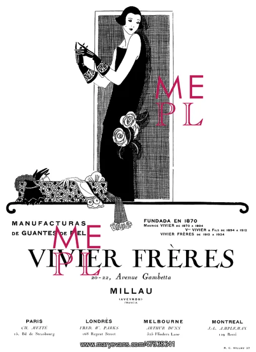 : Advertisement for Vivier Freres leather gloves : Advertisement for Vivier Freres leather gloves