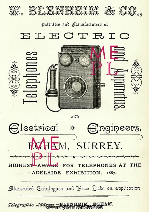 : Advert, W Blenheim & Co, electrical engineers, Egham, Surrey : Advert, W Blenheim & Co, electrical engineers, Egham, Surrey