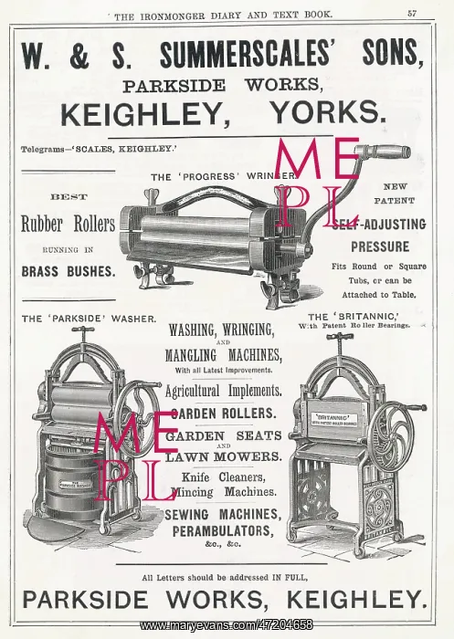 : Advert for W. & S. Summergales Sons mangles 1889