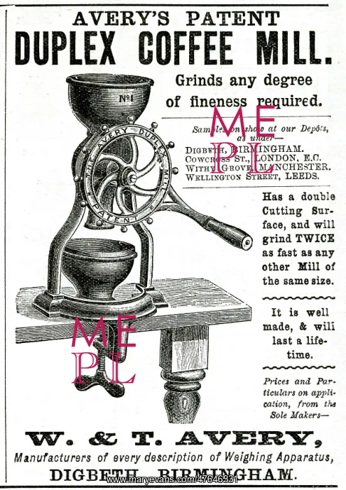 : Advert for W. & T Avery, Duplex Coffee Mill. 1888 : Advert for W. & T Avery, Duplex Coffee Mill. 1888