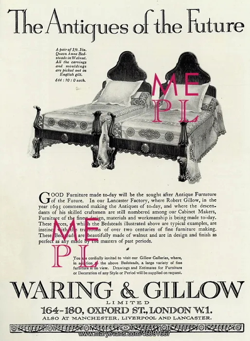 : Advert for Waring & Gillow twin beds 1922 : Advert for Waring & Gillow twin beds 1922
