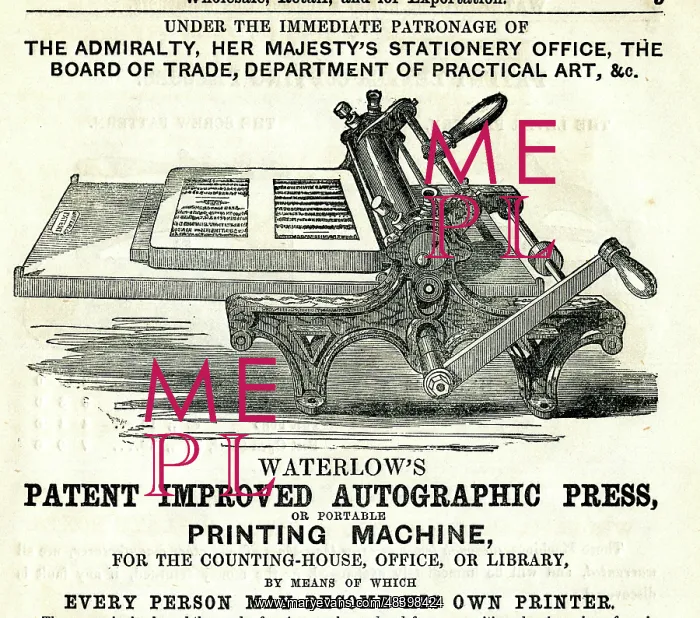 : Advert, Waterlow's Patent Autographic Press : Advert, Waterlow's Patent Autographic Press