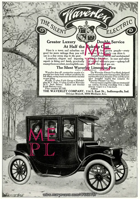 : Advert for Waverley electric car 1912 : Advert for Waverley electric car 1912