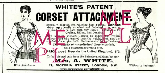 : Advert, White's Patent Corset Attachment : Advert, White's Patent Corset Attachment