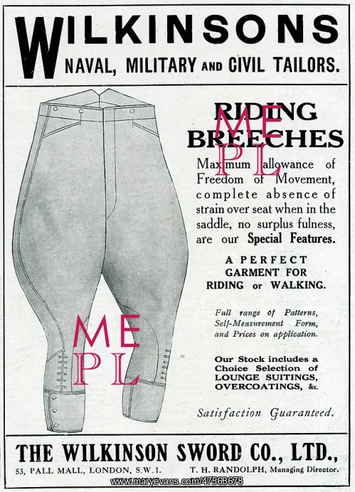 : Advert for Wilkinsons riding breeches 1918 : Advert for Wilkinsons riding breeches 1918