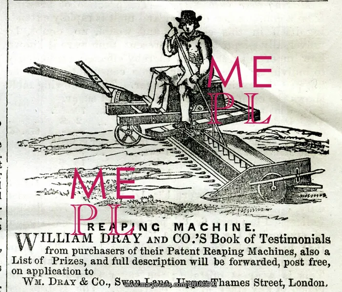 : Advert, William Dray and Co, Reaping Machine : Advert, William Dray and Co, Reaping Machine