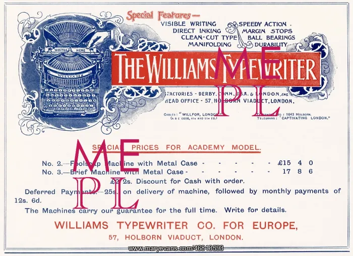 : Advert for Williams Typewrtier Co. 1906 : Advert for Williams Typewrtier Co. 1906