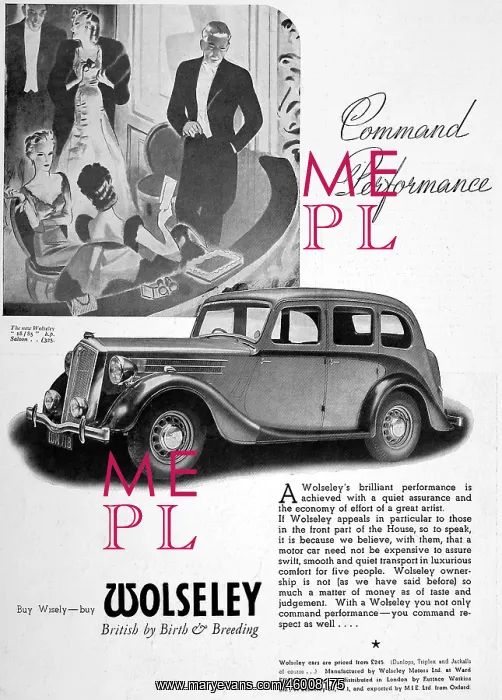  : Advertisement for Wolseley car