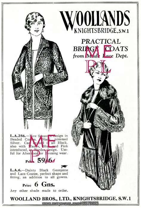 : Advert for Woollands practical bridge coats 1929 : Advert for Woollands practical bridge coats 1929