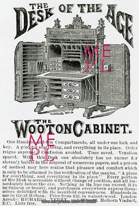 : Advert for Wooton Cabinet 1884 : Advert for Wooton Cabinet 1884