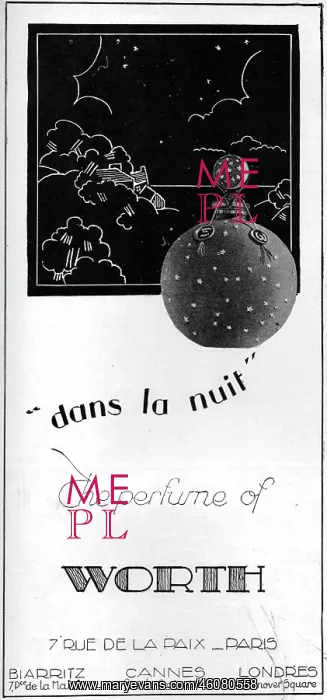 : Advert for Worth perfume Dans La Nuit, Paris 1926 : Advert for Worth perfume Dans La Nuit, Paris 1926