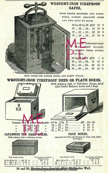 : Advert, wrought-iron fireproof safes and deed boxes : Advert, wrought-iron fireproof safes and deed boxes