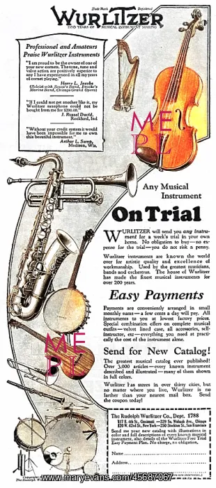 : Advertisement for Wurlitzer musical instuments : Advertisement for Wurlitzer musical instuments