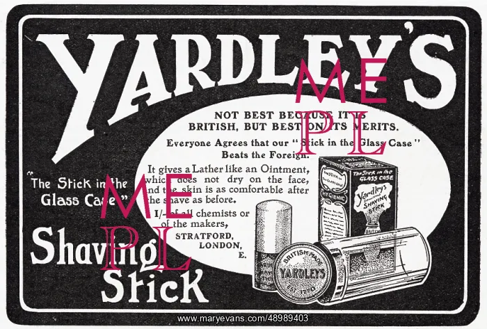 : Advert for Yardley's - shaving stick 1909 : Advert for Yardley's - shaving stick 1909