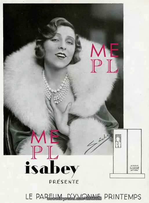 : Advertisement for Yvonne Printemps perfume by Isabey : Advertisement for Yvonne Printemps perfume by Isabey