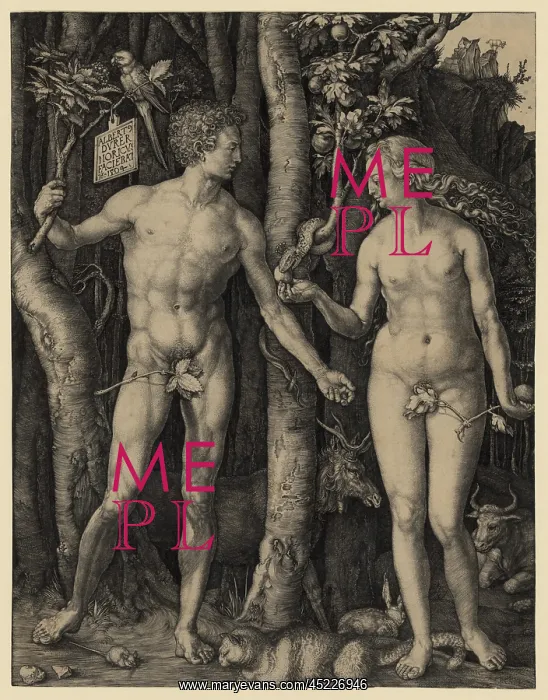 : ADAM AND EVE, 1504 engraving by German master, ? : ADAM AND EVE, 1504 engraving by German master, ?
