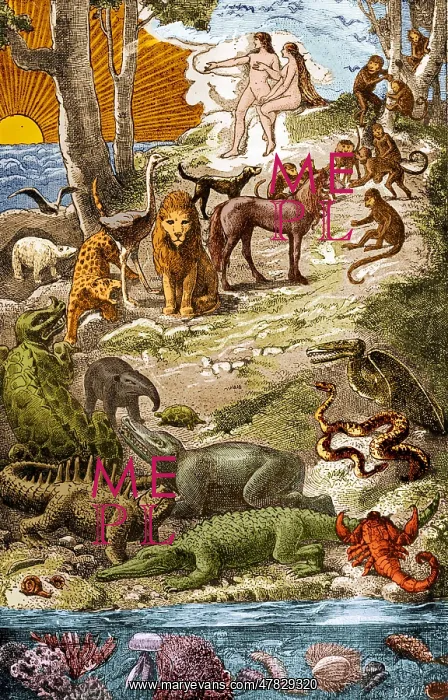 : Adam and Eve with Dinosaurs, 1886 : Adam and Eve with Dinosaurs, 1886