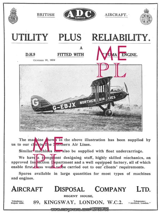  : ADC Aircraft, Aero Engines & Accessories - Airdisco. DH9
