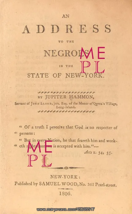 : AN ADDRESS TO THE NEGROS IN THE STATE OF ? : AN ADDRESS TO THE NEGROS IN THE STATE OF ?