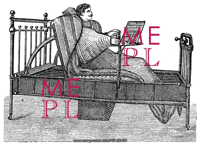 : Adjustable sick-bed with patient, 1902 : Adjustable sick-bed with patient, 1902