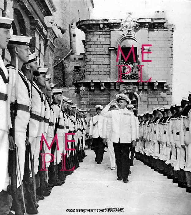 : Admiral Dzara inspecting Royal Marines, Malta, Second World : Admiral Dzara inspecting Royal Marines, Malta, Second World