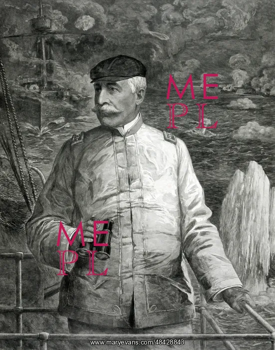 : Admiral George Dewey on the bridge with binoculars : Admiral George Dewey on the bridge with binoculars