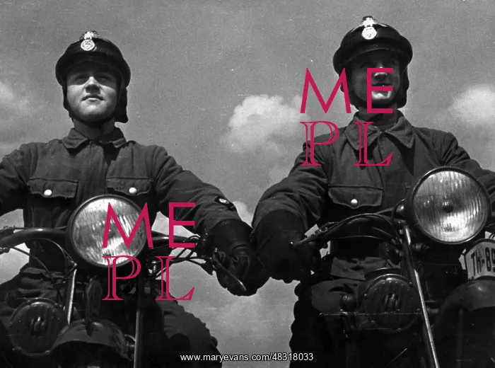 : Two adolescents on their motorcycles, 1940 : Two adolescents on their motorcycles, 1940