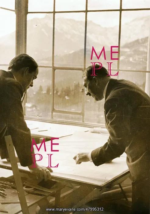 : Adolf Hitler and Albert Speer looking at plans for Berlin : Adolf Hitler and Albert Speer looking at plans for Berlin