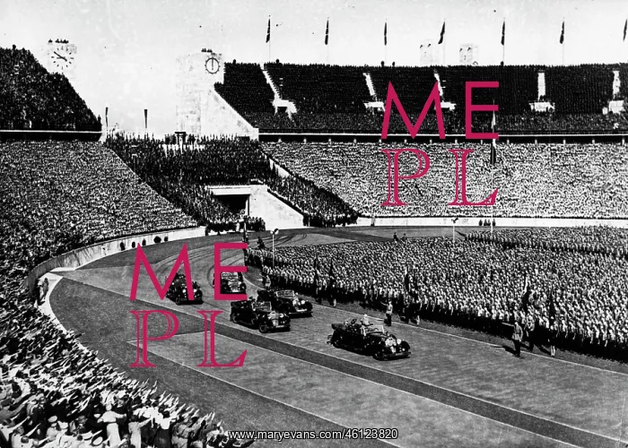 : Adolf Hitler arrives at Olympic Stadium, Berlin : Adolf Hitler arrives at Olympic Stadium, Berlin