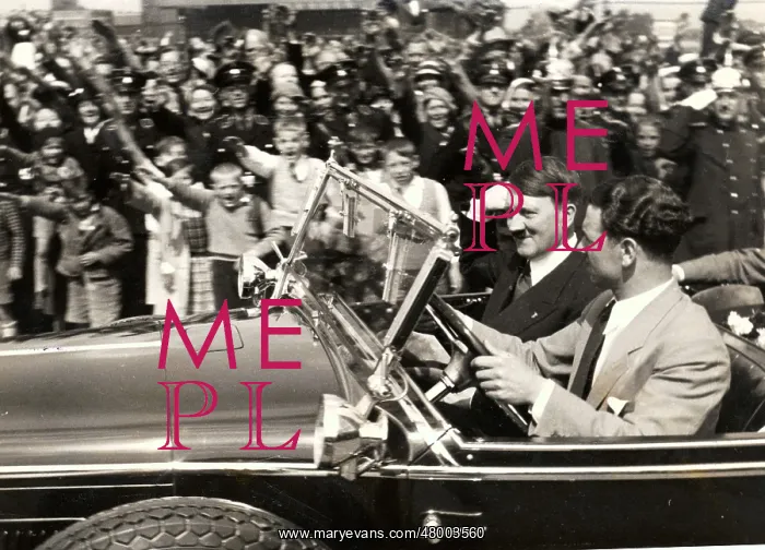 : Adolf Hitler in car with cheering crowds, Berlin : Adolf Hitler in car with cheering crowds, Berlin