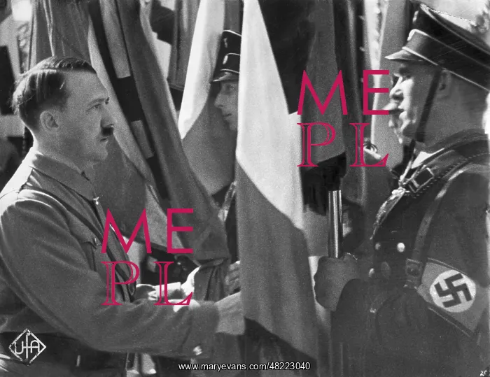 : Adolf Hitler at a ceremony in which new flags were conse : Adolf Hitler at a ceremony in which new flags were conse
