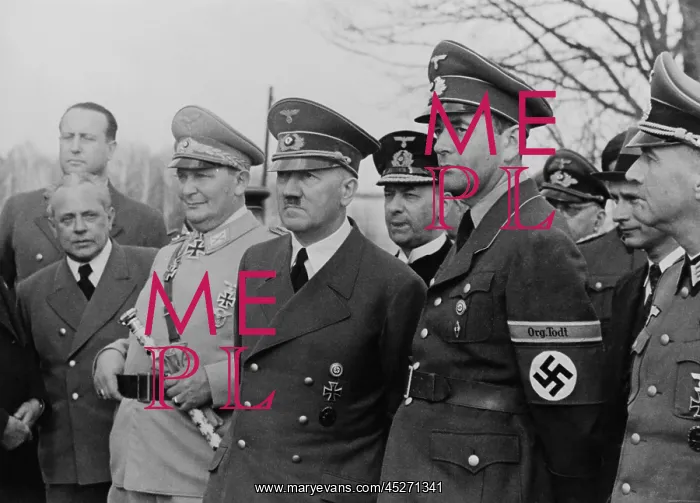 : Adolf Hitler, flanked by Hermann Goering, and : Adolf Hitler, flanked by Hermann Goering, and