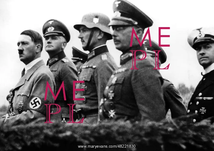 : Adolf Hitler with generals at a troop parade, 1934 : Adolf Hitler with generals at a troop parade, 1934