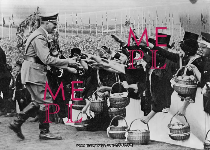 : Adolf Hitler greeting farmers during the German : Adolf Hitler greeting farmers during the German