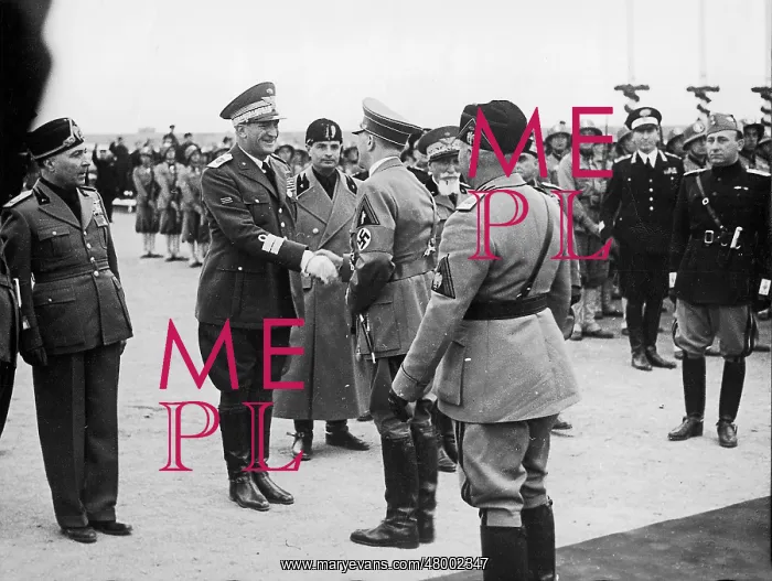 : Adolf Hitler greets Marshall Graziani during his Italian tri : Adolf Hitler greets Marshall Graziani during his Italian tri
