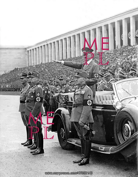 : Adolf Hitler greets parade on Zeppelin Field, Nuremberg : Adolf Hitler greets parade on Zeppelin Field, Nuremberg