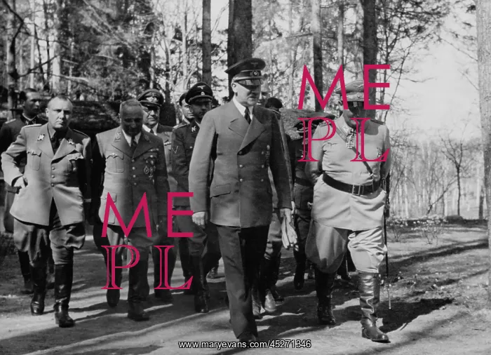 : Adolf Hitler and Hermann Goering walking in a : Adolf Hitler and Hermann Goering walking in a