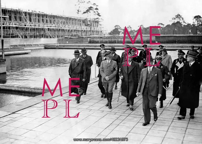 : Adolf Hitler inspects the construction site of the olympic b : Adolf Hitler inspects the construction site of the olympic b