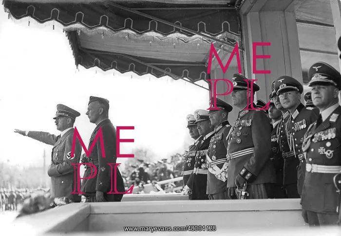 : Adolf Hitler at march past of German troops : Adolf Hitler at march past of German troops