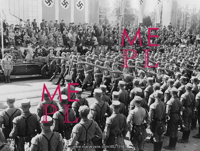 : Adolf Hitler at a parade of the SA in Dessau, 1938 : Adolf Hitler at a parade of the SA in Dessau, 1938